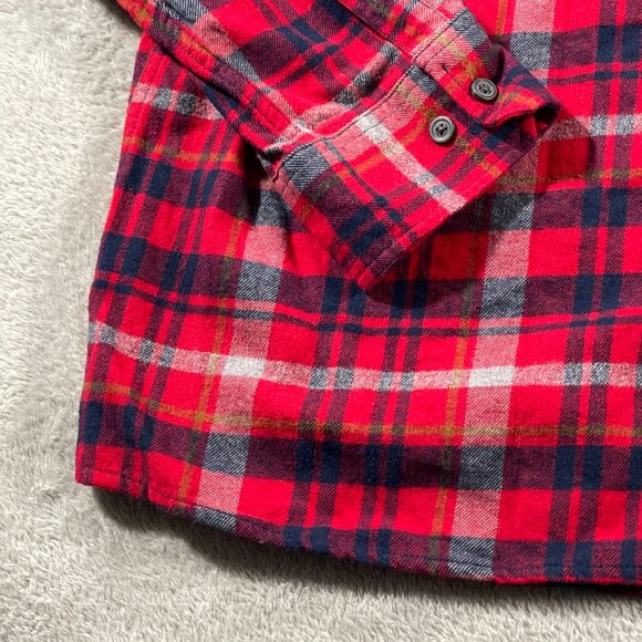 Eddie‎ Bauer XXL Flannel Shirt Red Blue Plaid Long Sleeve Button Down Men's - Picture 4 of 11